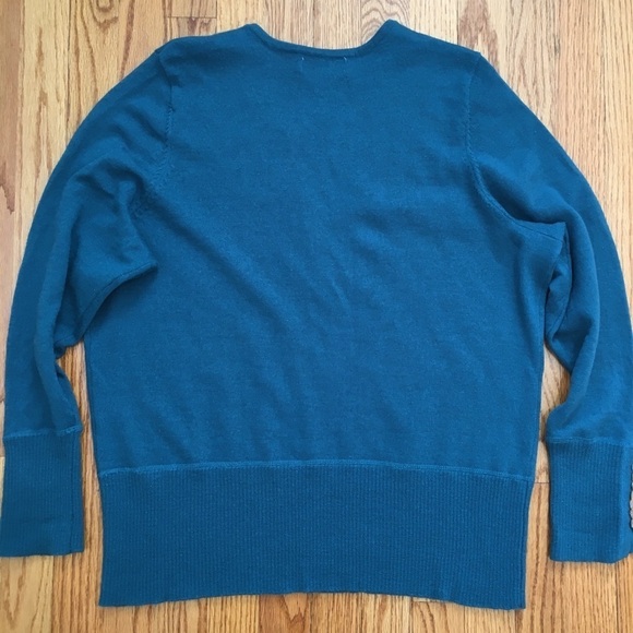 Susan Bristol 100% Merino Wool Blue Long Sleeve V-neck  Tight Knit Sweater - Picture 12 of 15